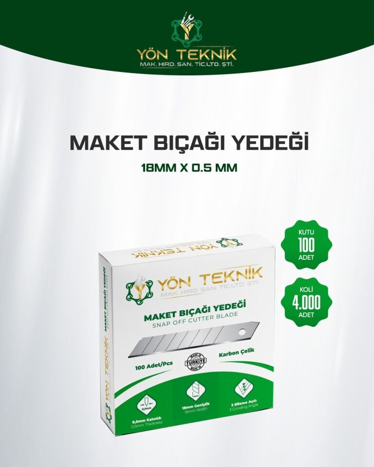 GENİŞ MAKET BIÇAĞI YEDEĞİ 100'LÜ 18MMX0,5MM