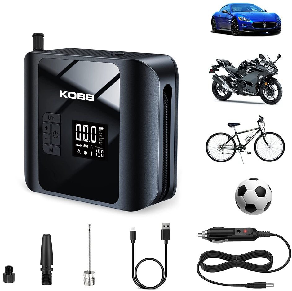 KOBB KB420 12VOLT / Şarjlı Li-Ion 150 Psı Taşınabilir Dijital Basınç Göstergeli LED Aydınlatmalı Akıllı Lastik Şişirme Pompası + Sos